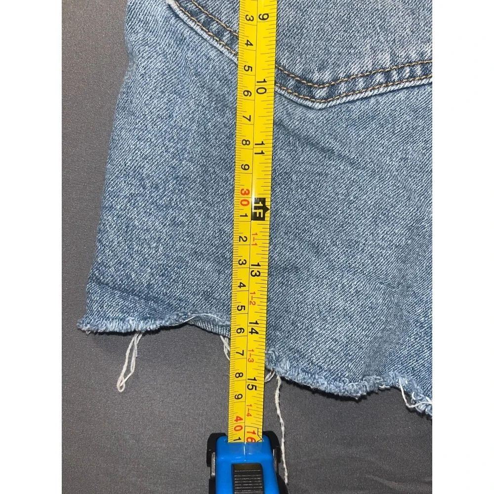 Old Navy OG Straight Cut Off Shorts Girls 2 Blue Denim Cotton Stretch Distressed